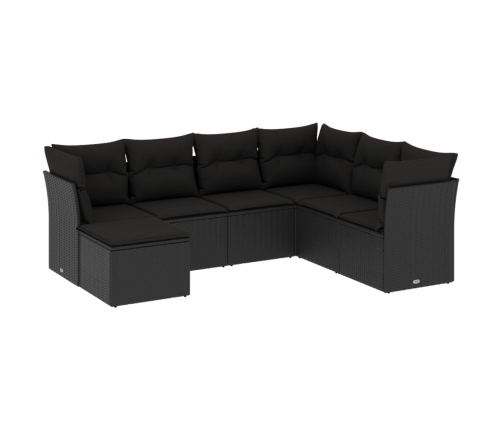 Set de comedor de jardín 7 pzas y cojines ratán sintético negro