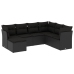 Set de comedor de jardín 7 pzas y cojines ratán sintético negro