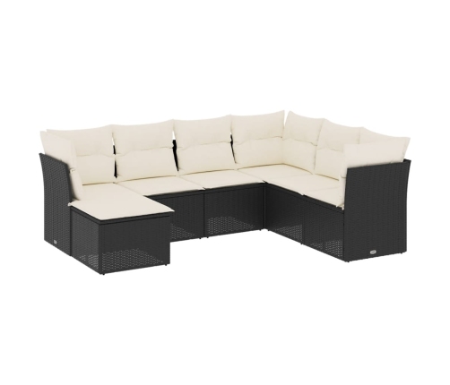 Set de comedor de jardín 7 pzas y cojines ratán sintético negro