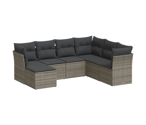 Set de sofás de jardín 7 piezas con cojines ratán PE gris