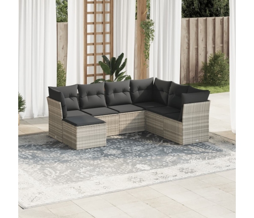 Set de sofás de jardín 7 pzas con cojines ratán PE gris claro