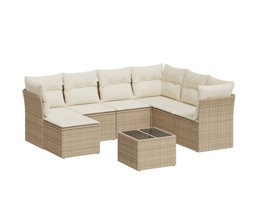 Juego de sofás de jardín con cojines beige 8 pzas ratán PE