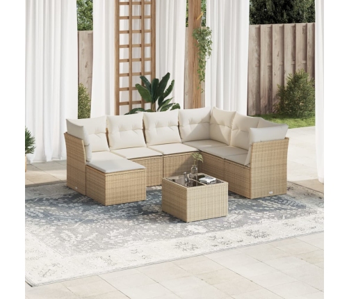Juego de sofás de jardín con cojines beige 8 pzas ratán PE
