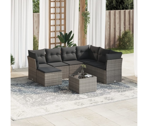 Set de sofás de jardín 8 pzas y cojines ratán sintético gris