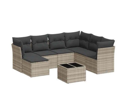 Set de sofás de jardín 8 pzas y cojines ratán sintético gris
