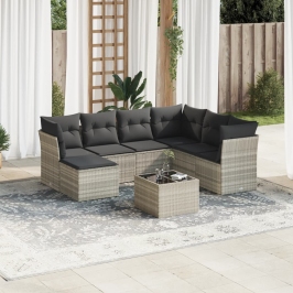 Set de sofás de jardín 8 pzas y cojines ratán sintético gris
