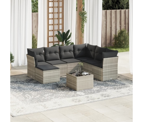 Set de sofás de jardín 8 pzas y cojines ratán sintético gris
