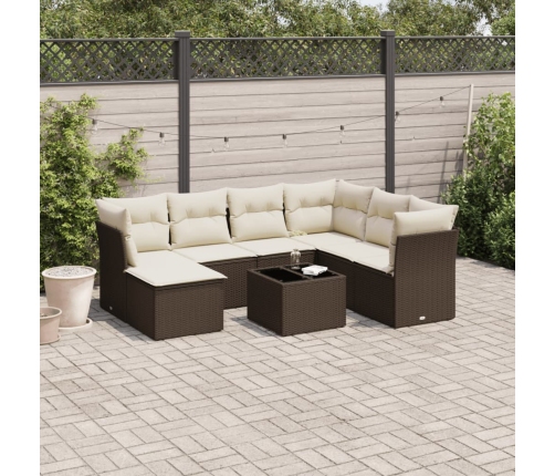 Set sofás de jardín 8 piezas y cojines ratán sintético marrón