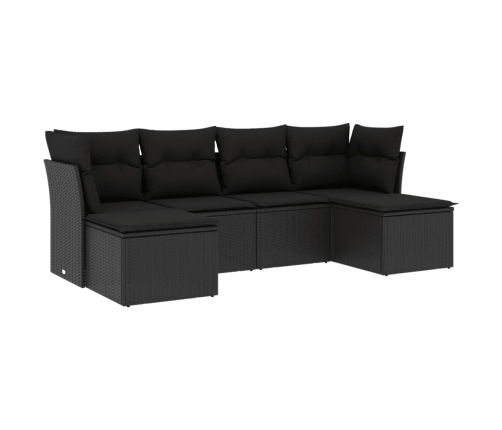 Set de sofás de jardín 6 piezas y cojines ratán sintético negro