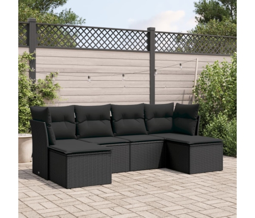 Set de sofás de jardín 6 piezas y cojines ratán sintético negro