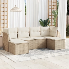 Juego de sofás jardín con cojines 6 pzas ratán sintético beige