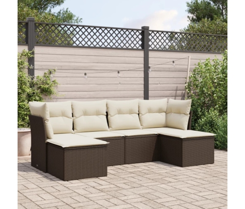 Set sofás de jardín 6 piezas y cojines ratán sintético marrón