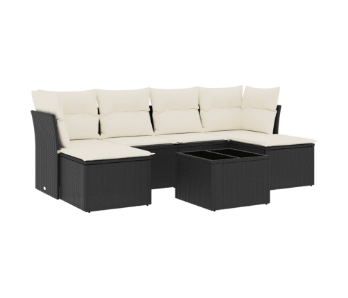 Set de comedor de jardín 7 pzas y cojines ratán sintético negro