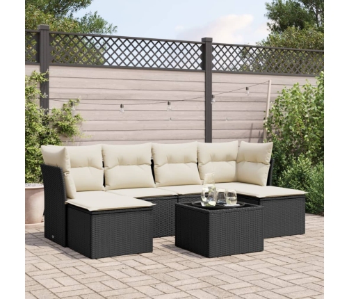 Set de comedor de jardín 7 pzas y cojines ratán sintético negro