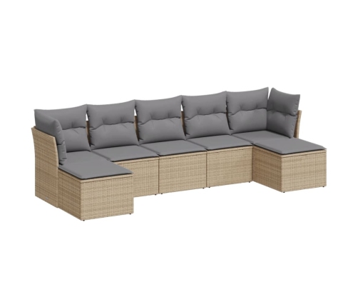 Set sofás de jardín 7 piezas y cojines ratán sintético beige