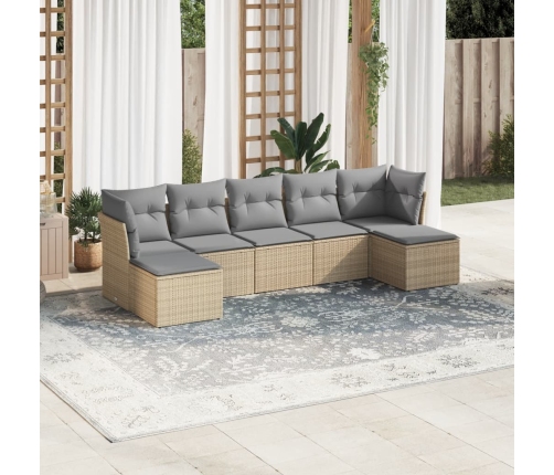 Set sofás de jardín 7 piezas y cojines ratán sintético beige