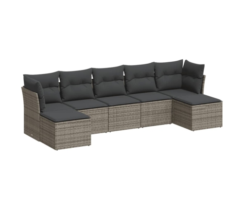 Set de sofás de jardín 7 piezas con cojines ratán PE gris