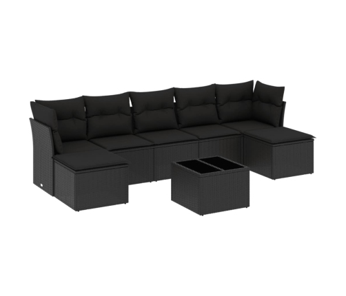 Set de sofás de jardín 8 piezas y cojines ratán sintético negro