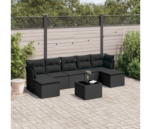 Set de sofás de jardín 8 piezas y cojines ratán sintético negro