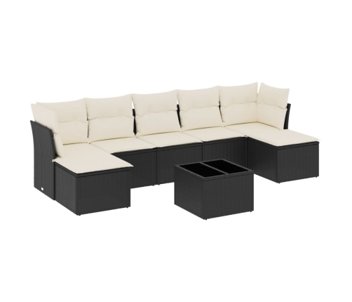 Set de sofás de jardín 8 piezas y cojines ratán sintético negro