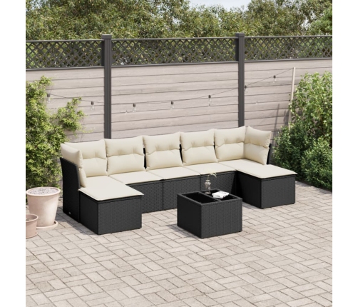 Set de sofás de jardín 8 piezas y cojines ratán sintético negro