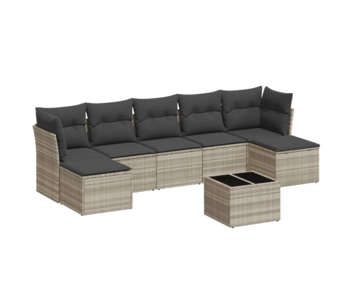 Set de sofás de jardín 8 pzas y cojines ratán sintético gris