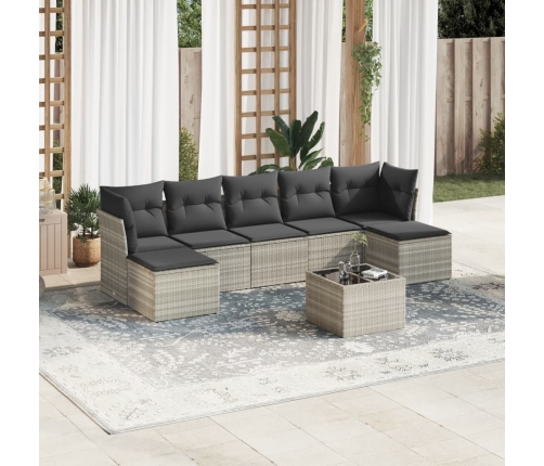 Set de sofás de jardín 8 pzas y cojines ratán sintético gris
