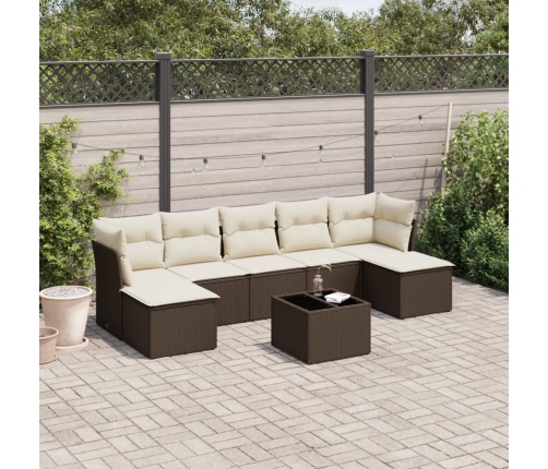 Set sofás de jardín 8 piezas y cojines ratán sintético marrón