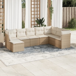 Juego de sofás de jardín con cojines beige 8 pzas ratán PE