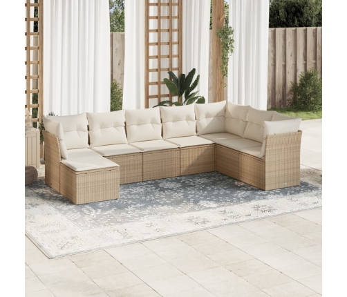 Juego de sofás de jardín con cojines beige 8 pzas ratán PE