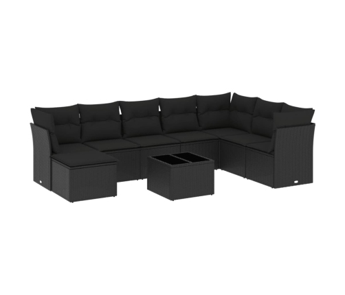 Set de sofás de jardín 8 piezas y cojines ratán sintético negro