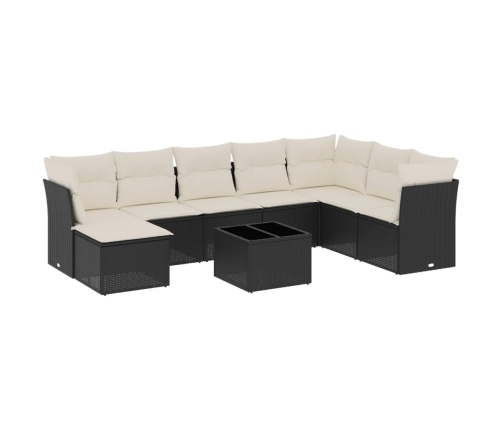 Set de sofás de jardín 8 piezas y cojines ratán sintético negro