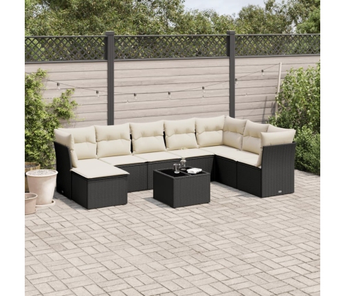 Set de sofás de jardín 8 piezas y cojines ratán sintético negro