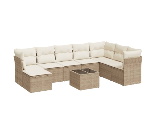 Set de sofás de jardín 9 pzas con cojines ratán sintético beige