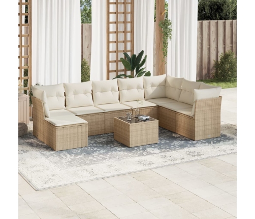 Set de sofás de jardín 9 pzas con cojines ratán sintético beige