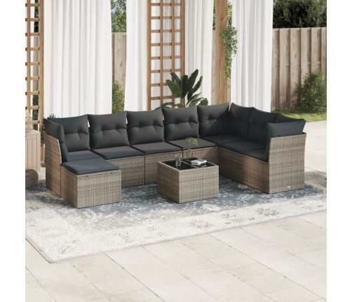 Set de muebles de jardín 9 pzas y cojines ratán sintético gris