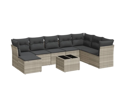 Set muebles jardín 9 pzas y cojines ratán sintético gris claro