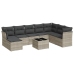Set muebles jardín 9 pzas y cojines ratán sintético gris claro