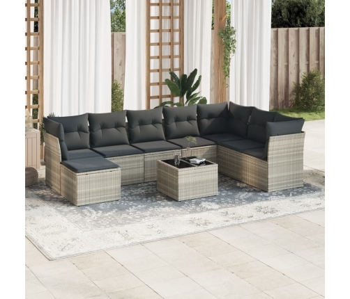 Set muebles jardín 9 pzas y cojines ratán sintético gris claro