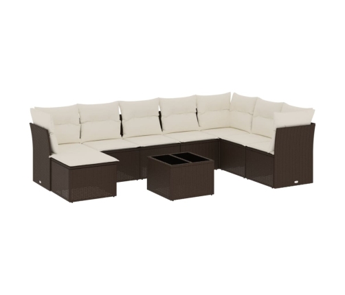 Set de sofás de jardín 9 pzas y cojines ratán sintético marrón