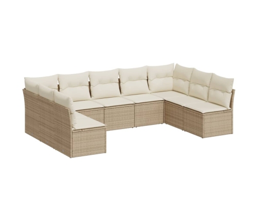 Set de sofás de jardín 9 pzas con cojines ratán sintético beige