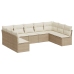 Set de sofás de jardín 9 pzas con cojines ratán sintético beige