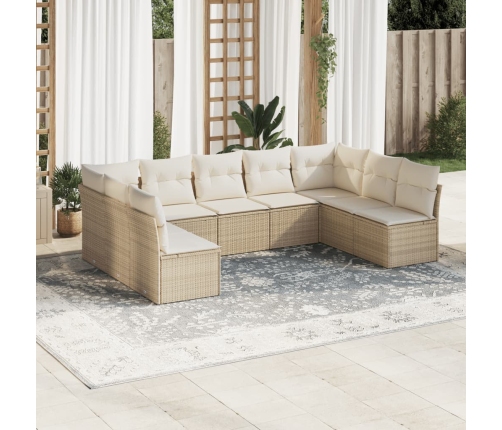 Set de sofás de jardín 9 pzas con cojines ratán sintético beige