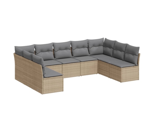 Set de sofás de jardín 9 pzas con cojines ratán sintético beige