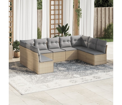 Set de sofás de jardín 9 pzas con cojines ratán sintético beige