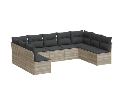 Set muebles jardín 9 pzas y cojines ratán sintético gris claro