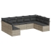 Set muebles jardín 9 pzas y cojines ratán sintético gris claro