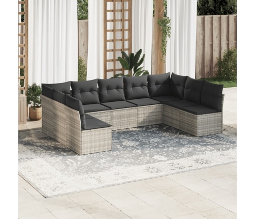 Set muebles jardín 9 pzas y cojines ratán sintético gris claro