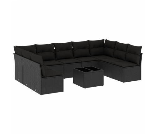Set de sofás de jardín 10 pzas cojines ratán sintético negro