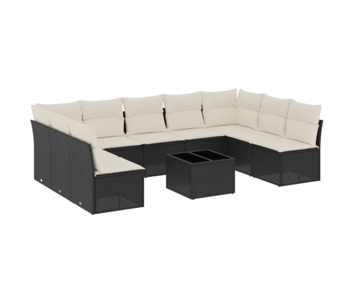 Set de sofás de jardín 10 pzas cojines ratán sintético negro